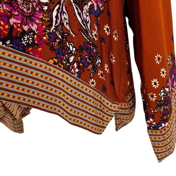 Free People Mix N Match Bohemian Flounce Sleeve Blouse In Burnt Orange Small - Picture 7 of 11